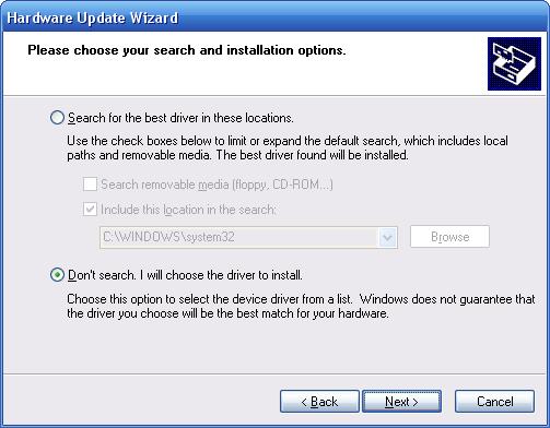 Windows XP - Choose Driver to Install