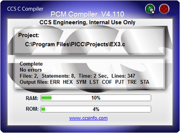 CCS PCW IDE Compile Complete