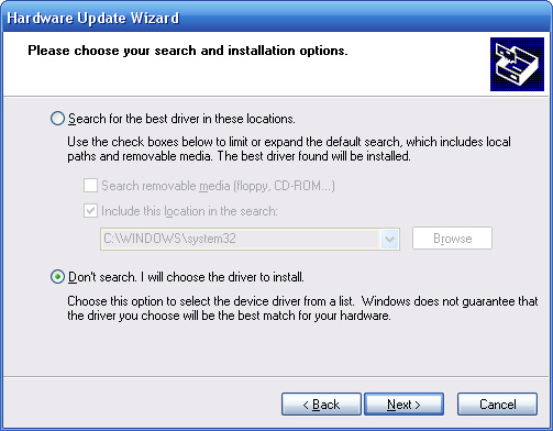 Windows XP - Location to Look for Driver